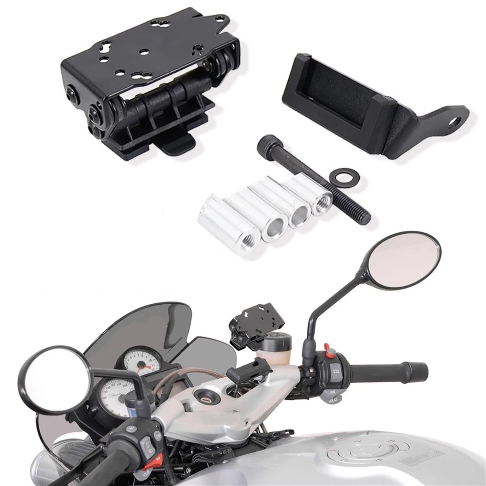 Support Telephone Velo pour BMW F800S K1200R Sport K1300R 2005-2016 Support Navigation Navigateur GPS Support Téléphone Charge USB Moto Telephone Moto Rotation(B)