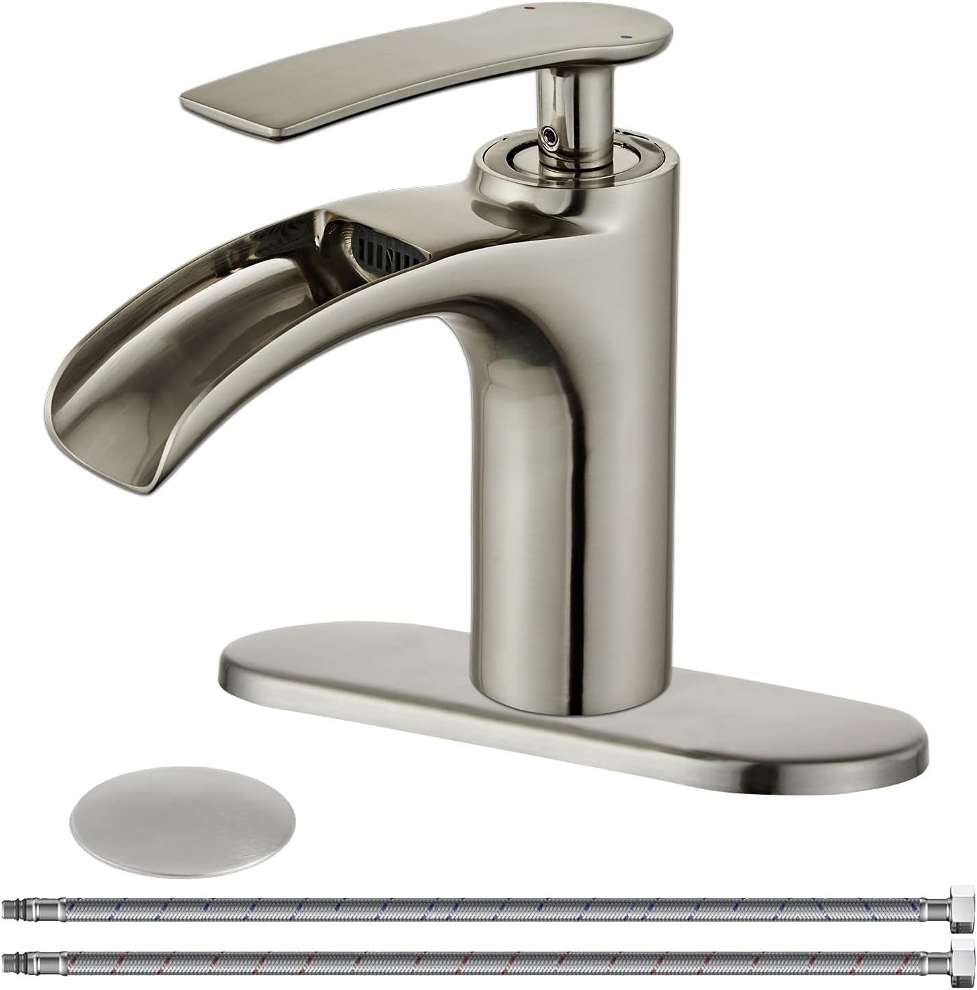 Wovier Matte Black Waterfall Bathroom Sink Faucet with Cover Plate ...