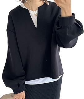 [Tiernyueth] レディース トレーナー ラウンドネック- オーバーサイズ 長袖トップス 無地 ディープV ロングスウェットシャツ 韓国ファッション 着回し力 人気 かわいい お出掛け カジュアル レイジースタイル シンプル 春秋冬