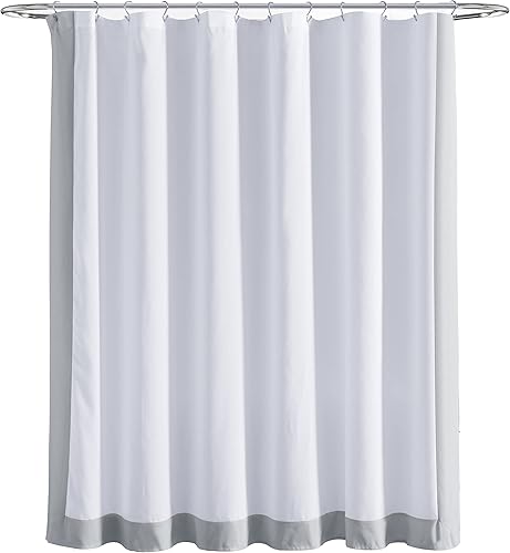 Miniatura 9 de Lush Decor Cortina de ducha con borde de bloque, 72 x 72 pulgadas, blanco y gris