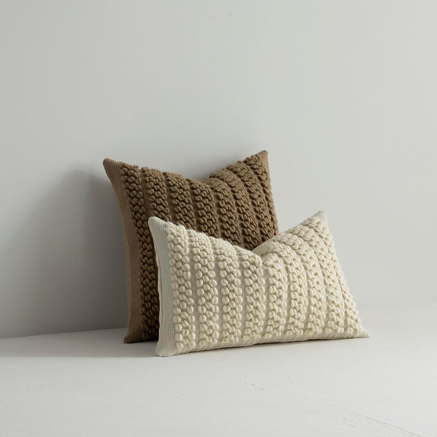 DEZENE Wool Boucle Throw Pillow Cover Premium Chic Accents Square Textured Decorative Pillow Case for Living Room Couch Sofa Home Decor 18"x18" Taupe