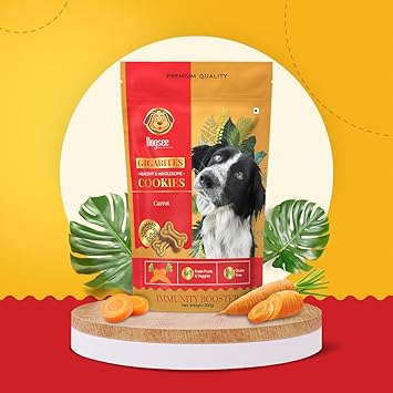 Dogsee Gigabites - Carrot Flavoured Cookies for Dogs |100% Natural Dog Treats | Vegetarian Biscuits for Dogs| 300gm Gluten Free Human-Grade Treats for Dogs