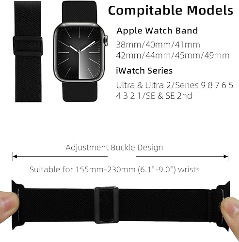 Miniatura 4 de Correa elástica trenzada compatible con Apple Watch Band de 1.57 pulgadas, 1.49 pulgadas, 1.73 pulgadas, 1.77 pulgadas, 1.61 pulgadas, 1.65