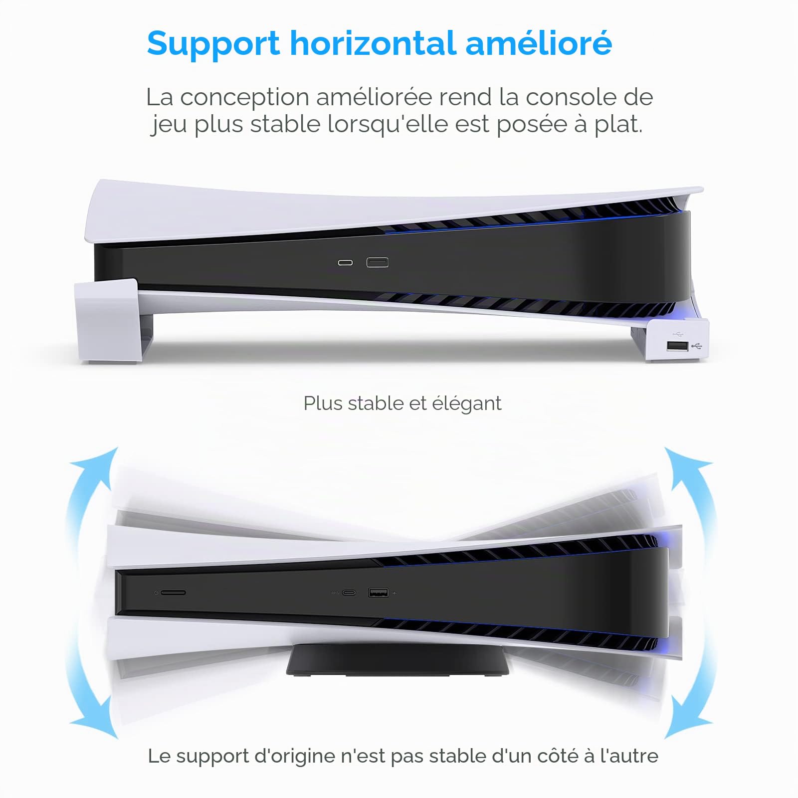 FYOUNG Support Horizontal Compatible avec PS5 Console Disc & Digital avec Port USB Étendu, Base de Support pour Accessoires de Support PlayStation 5 avec Mads Antidérapants (Pas pour PS5 Slim/Pro)