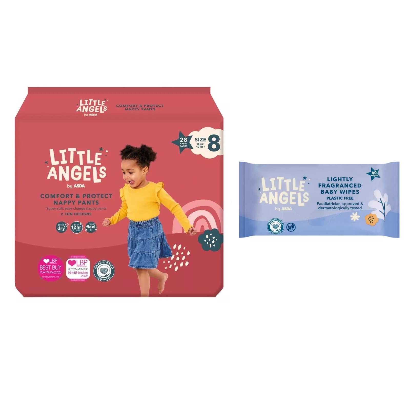 Little Angels Size 8 Nappy Pants 28 Pack + 60 Lightly Fragranced Baby Wipes