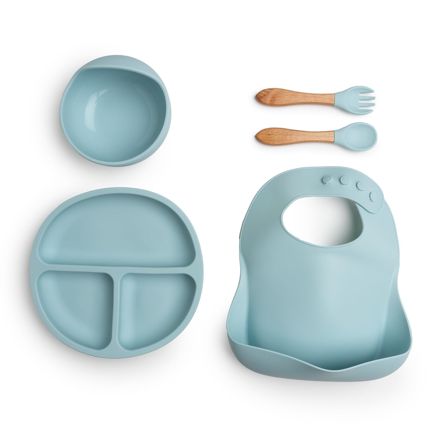 Bestickte Decke mit Namen und Geschirr aus Silikon, umweltfreundliches Geschenk für Babys, Geschenkset für Jungen und Mädchen (Geschirr + Lätzchen + Teddybär, Blau) | BebeDeParis | Silikongeschirr + personalisiertes Zubehör (Blau | Geschirr + Lätzchen + B