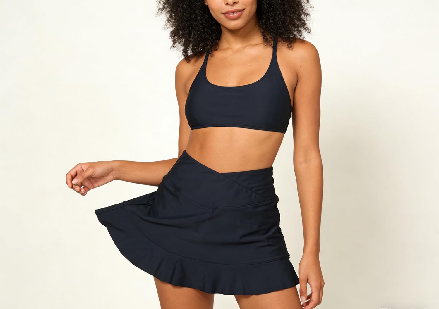 Womens High Waist Tummy Control Swim Skirt with Ruffled Hem - Built-in Safety Shorts & Phone Pocket for Beach Pool