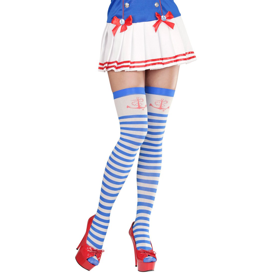Calze Marinaio Overknees A Righe Bianco E Blu - Per Carnevale E Costumi Tematici