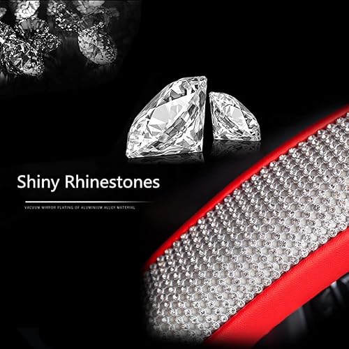Miniatura 6 de Nueva funda para volante de cuero con diamantes de imitación con brillantes cristales de brillo, protector de rueda universal de auto de 15 pulgadas