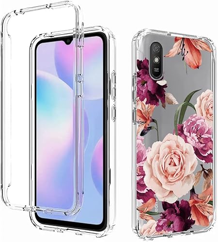 Miniatura 6 de Funda para Redmi 9A/Redmi 9i M2006C3LII con protector de pantalla de vidrio templado, cuerpo completo, lindo diseño floral, a prueba de golpes,