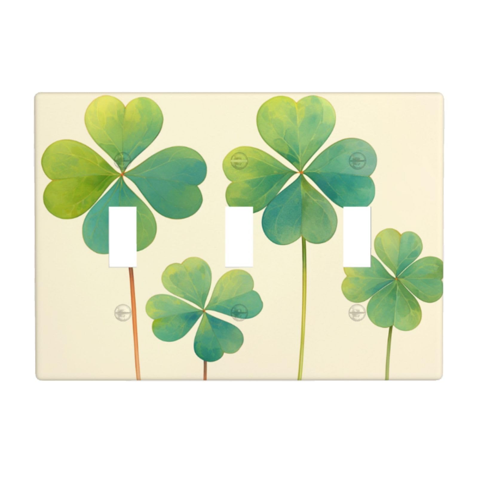 Vintage Four-Leaf Clovers Light Switch Covers 3 Gang Triple Toggle Wall Plate Switchplate Electrical Faceplate for Bathroom Kitchen Bedroom Decor