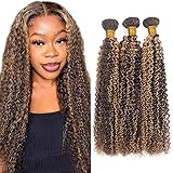 muaowig P4/27 Curly Wave Human Hair 3 Bundless Brazilian Remy Human Hair Weaves 24 24 24 Inch