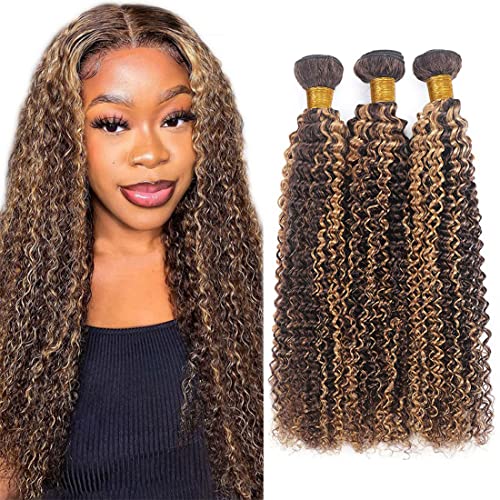 muaowig P4/27 Curly Wave Human Hair 3 Bundless Brazilian Remy Human Hair Weaves 24 24 24 Inch