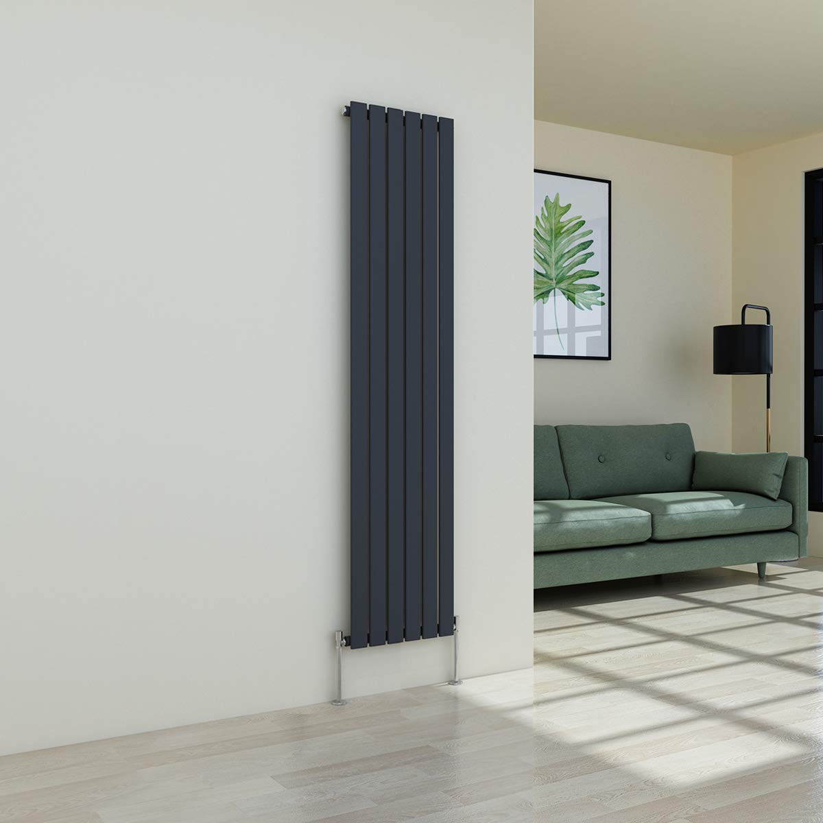 Warmehaus Vertical Designer Radiator Flat Panel Modern Heating Single Anthracite Radiator 1800 x 410mm