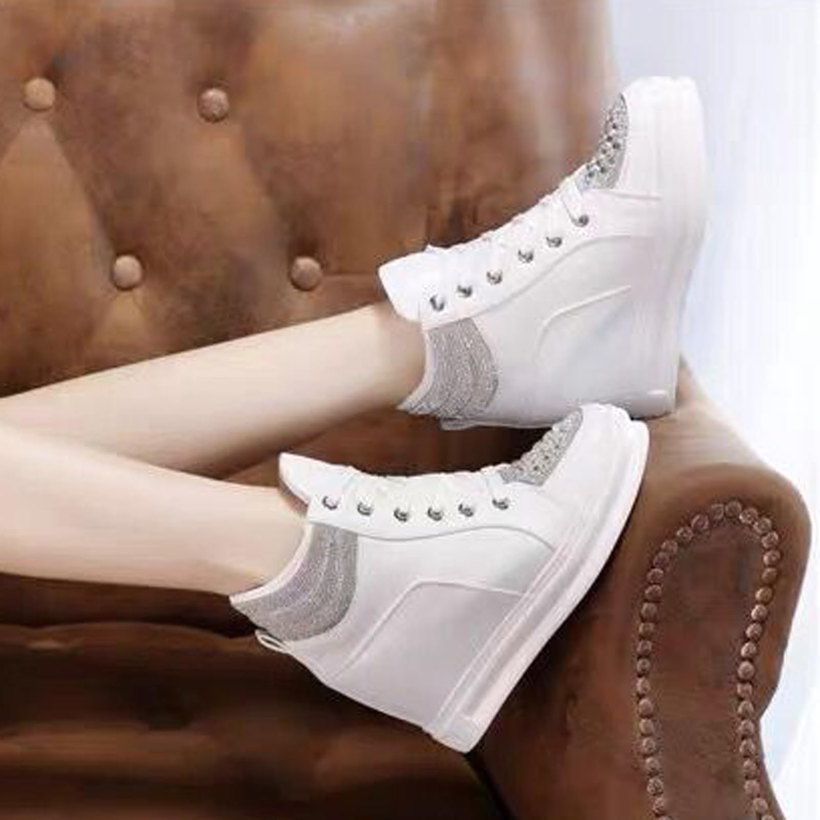 Sneakers Donna con Zeppa,Scarpe con Tacco Interno,Scarpe Ginnastica con Zeppa Tacco,Piattaforma,Alte,per Camminata Quotidiana(Aumento dell'altezza Interna di 4 cm)