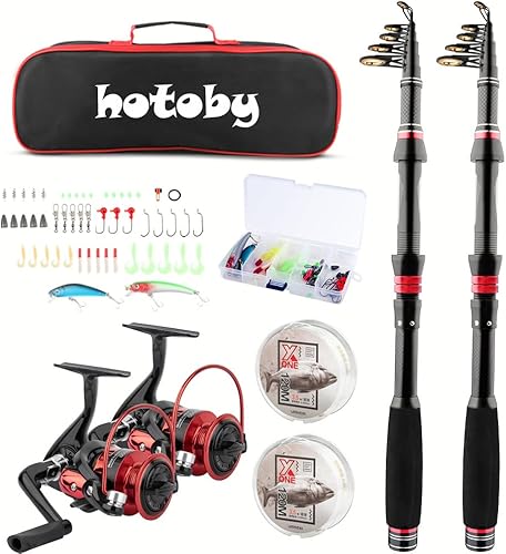 Combo de caña de pescar y carrete, 2 piezas de 6.9 ft6.89 pies, juego combinado de caña de pescar telescópica de fibra de carbono con carretes