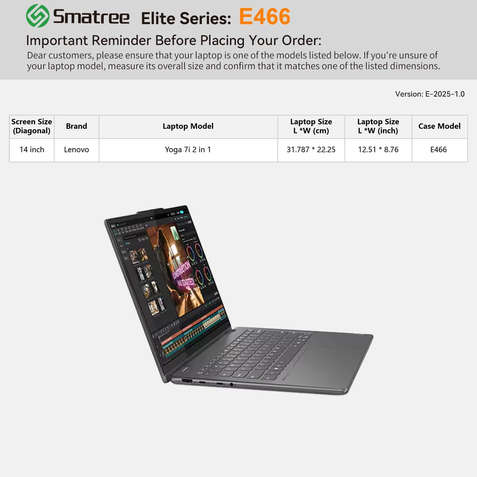 Smatree portátil Funda para 14 Pulgadas Lenovo Yoga 7i 2 en 1, Funda con Bolsillo para Accesorios, YKK Cremallera, Patented Super-Corner Diseño (E466)