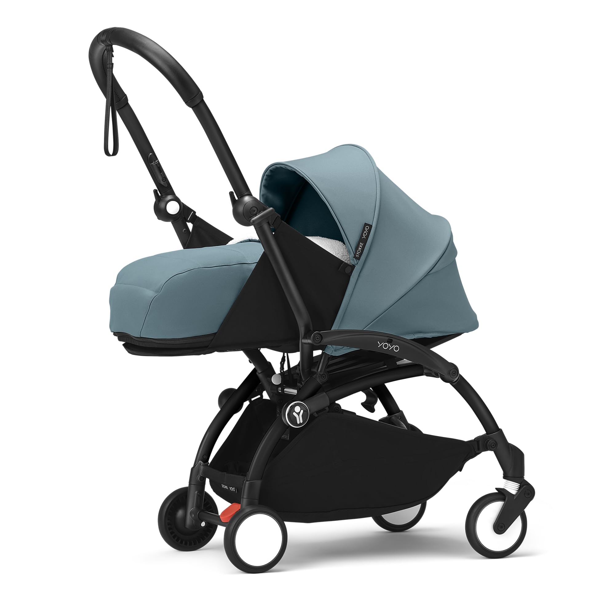 Stokke YOYO3 châssis (Noir) avec Pack nouveau-né YOYO 0+ (Aqua) - Comprend un matelas, un harnais à cinq points, une capote extensible, bandoulière rembourrée, et housse de protection