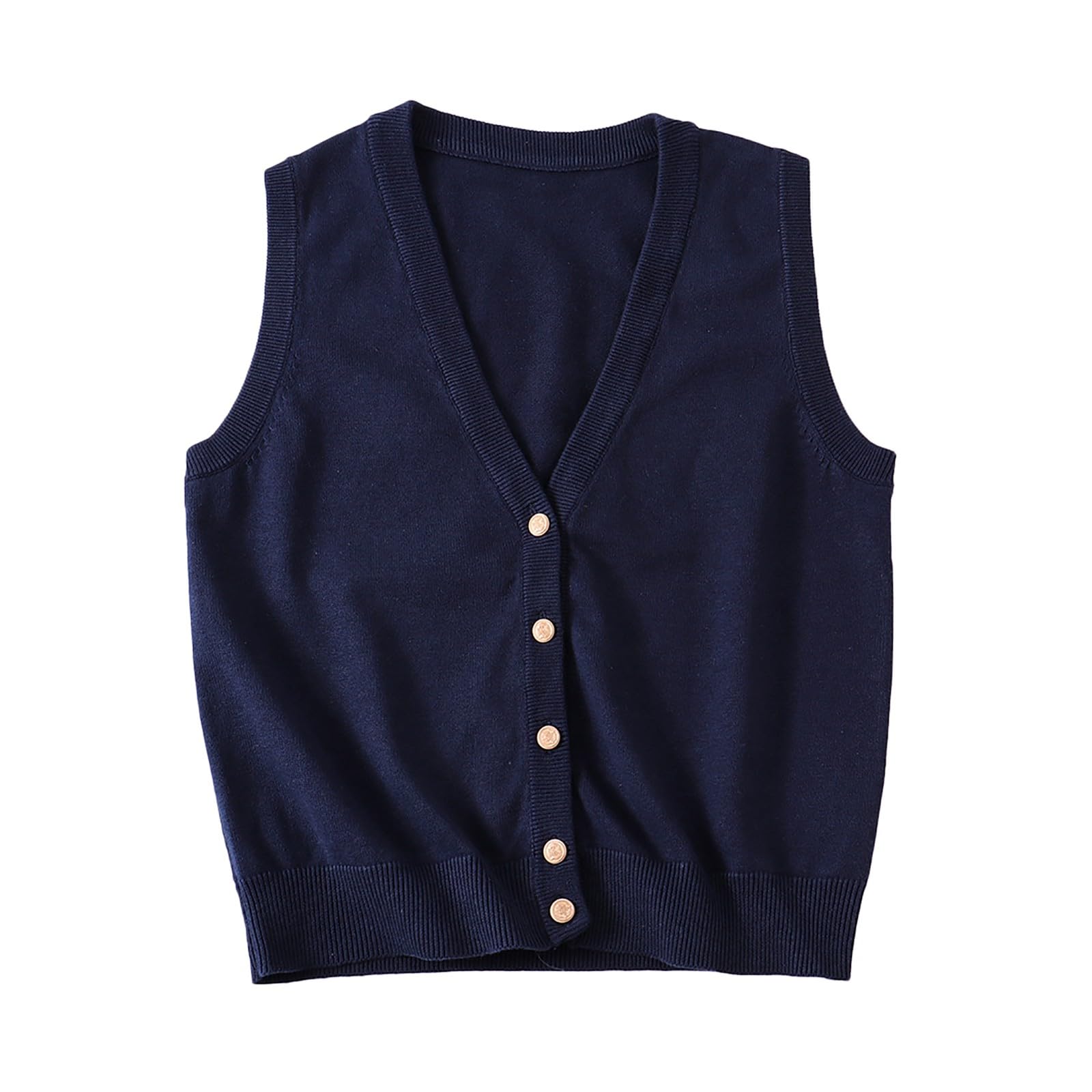 Photo 1 of jinghuiyue V Neck Sweater Vest for Women Trendy Sleeveless Cardigan Solid Color Button Down Knitted Tank Tops(Navy Blue-XL)