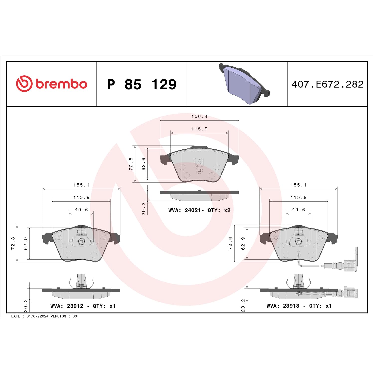 Brembo P85129 Plaquettes de Frein Avant
