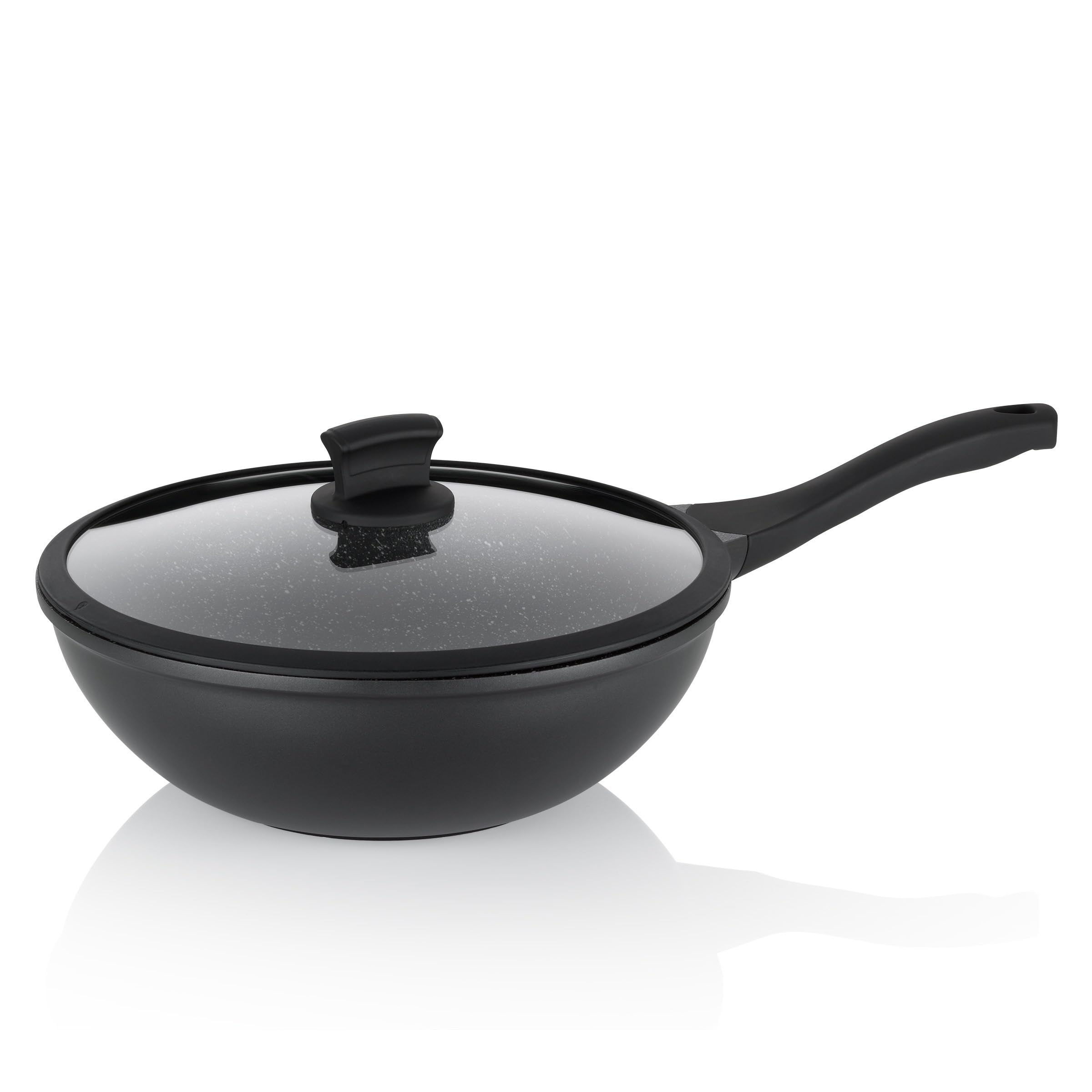 kela Wokpfanne mit Deckel 30 cm STELLA NOVA 5l Wokpfanne Induktion, Aluguss beschichtet, Softtouchgriff, Wok mit Deckel, Glasdeckel mit Silikonrand