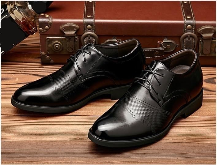Image of Battle Men Men's 2-Inch Elevator Leather Oxford Shoes, 2 inch Taller Derby Perforated Dress Shoes for Business Meetings Job Interviews Wedding