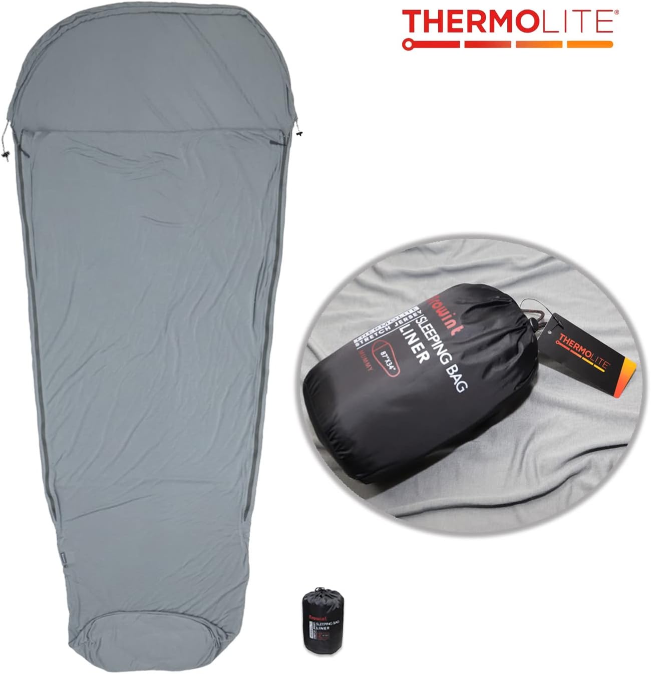 BROWINT Thermolite Sleeping Bag Liner with Zippers for Cold Weather, Lightweight Mummy with Hood & Rectangular Sleep Sack for Adult, Adds Warmth, Thermal Travel Liner, All Season