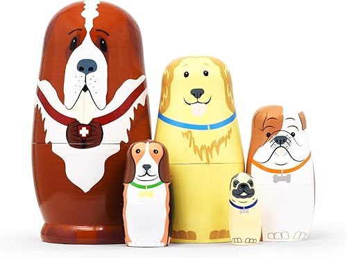 GRPSKCOS Muñecas de anidación rusas Matryoshka Muñecas de madera Animal oso lindo Juguetes de Navidad hechos a mano, regalos Set de 5 para niños (05
