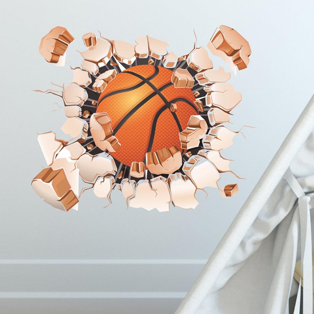 Broken Wall Sport, Basketball, Billiards, Football Stickers, Wall Stickers, Bedroom Wall Decoration, Orange( ) - Image 2