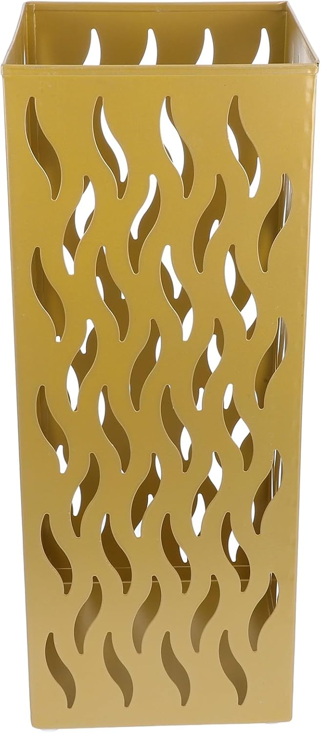 Metal Square Umbrella Holder Stand Tall Iron Umbrella Storage Bucket with Gold Finish for Home and Living Room