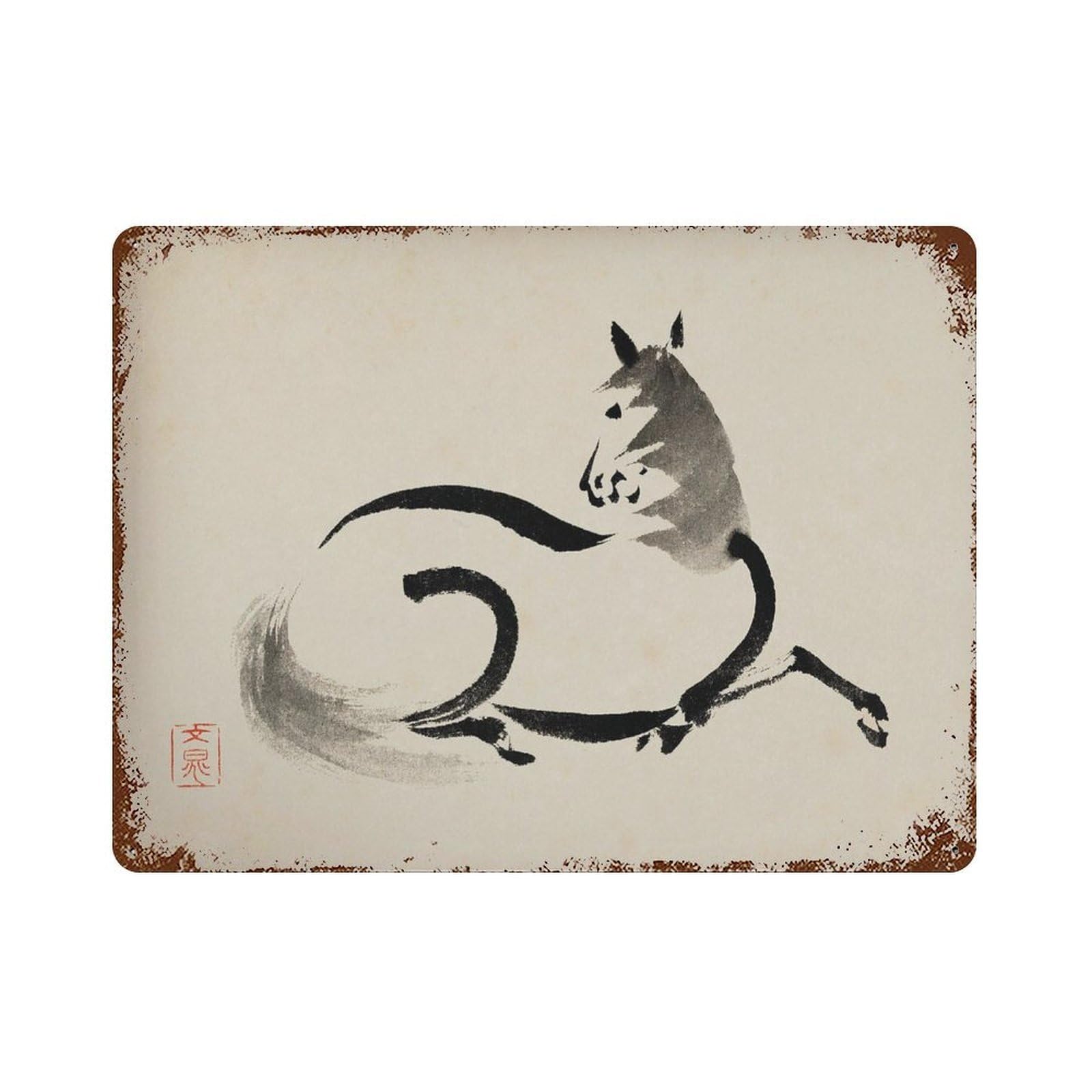 xiaoxiaoshen Japanese Brush Horse Vintage Oriental Sketch Wall Decor Art Metal Tin Poster Modern Home Decor Art Home Bar Shop Decorations Vintage Sign 30x40cm