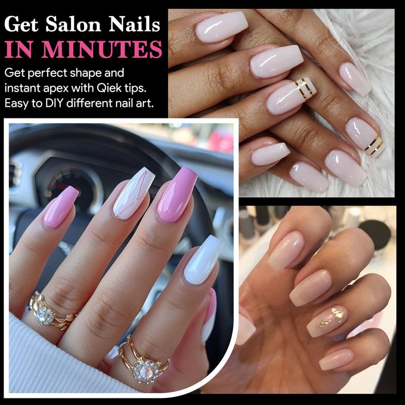 Image of Medium Coffin Nail Tips, 15 Sizes 510 PCS Clear Gel Tips | 510 PCS clear medium coffin tips with half-matte full cover, pre-shaped for bulk salon or home manicures.