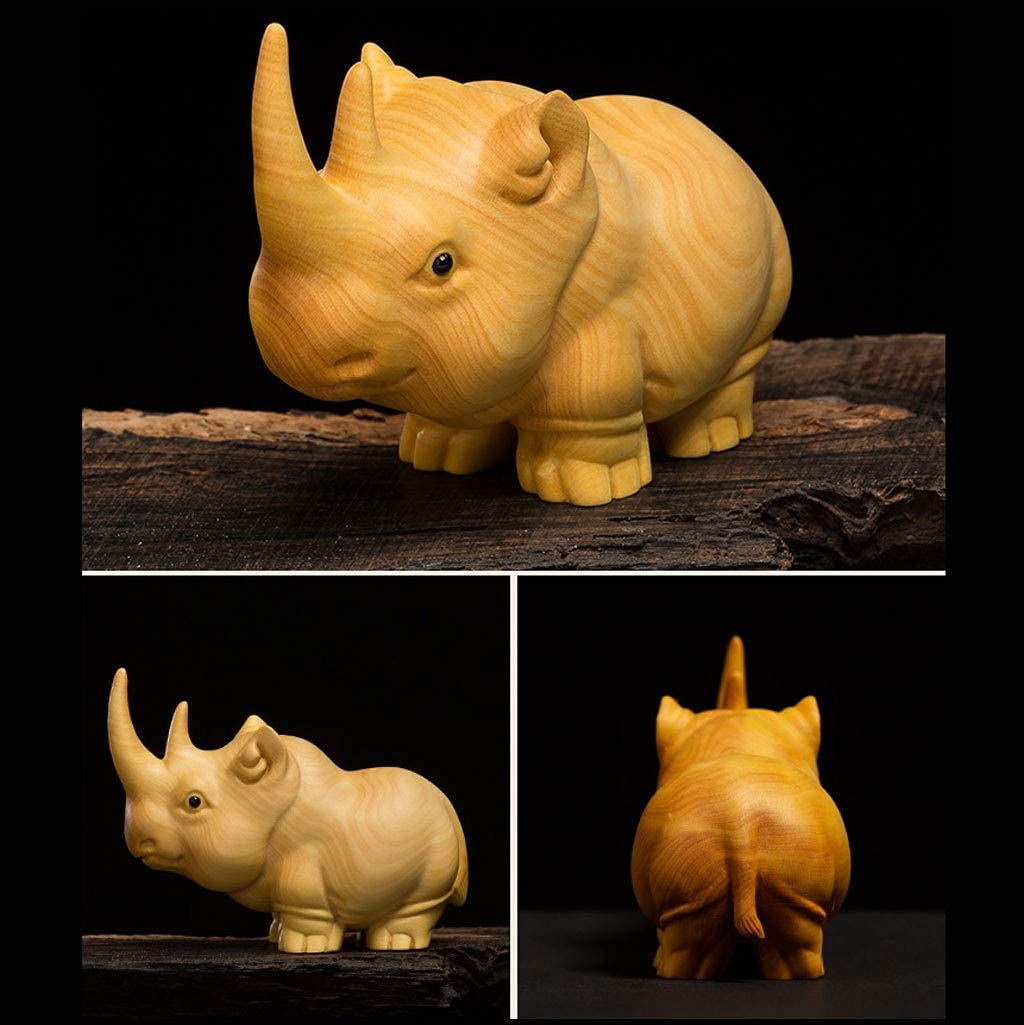 黄楊木 木彫りサイ カバ. 象 置物