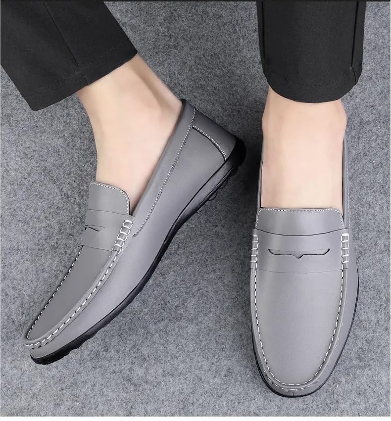 Loafers for Men Round Toe Solid Color Penny Loafers PU Leather Slip Resistant Flexible Anti-Slip Walking Outdoor Slip-on3