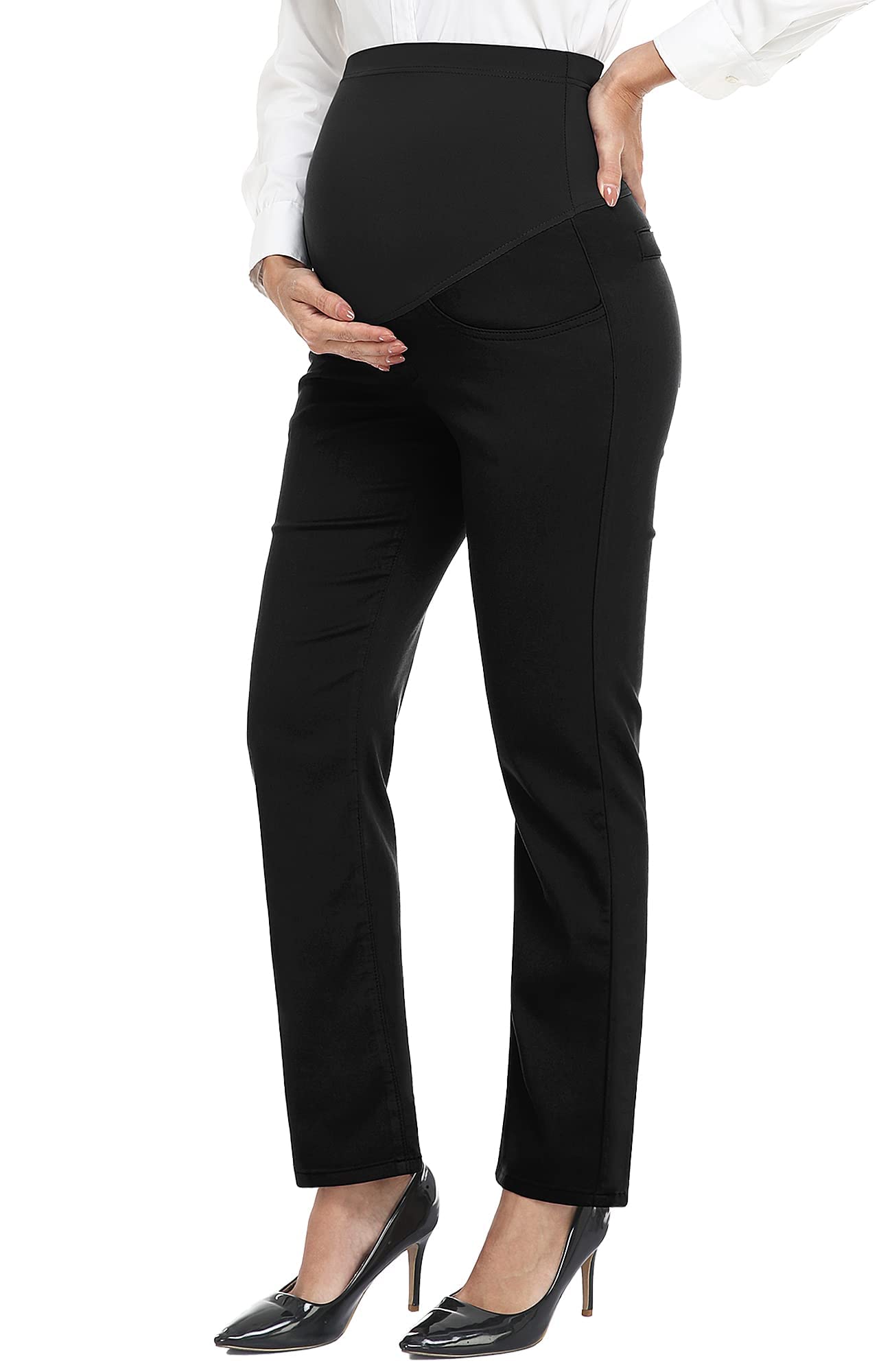 PACBREEZE Women's Maternity Pants for Work Over-Bump Pregnancy Casual Stretchy Straight Dress Pants with Pockets