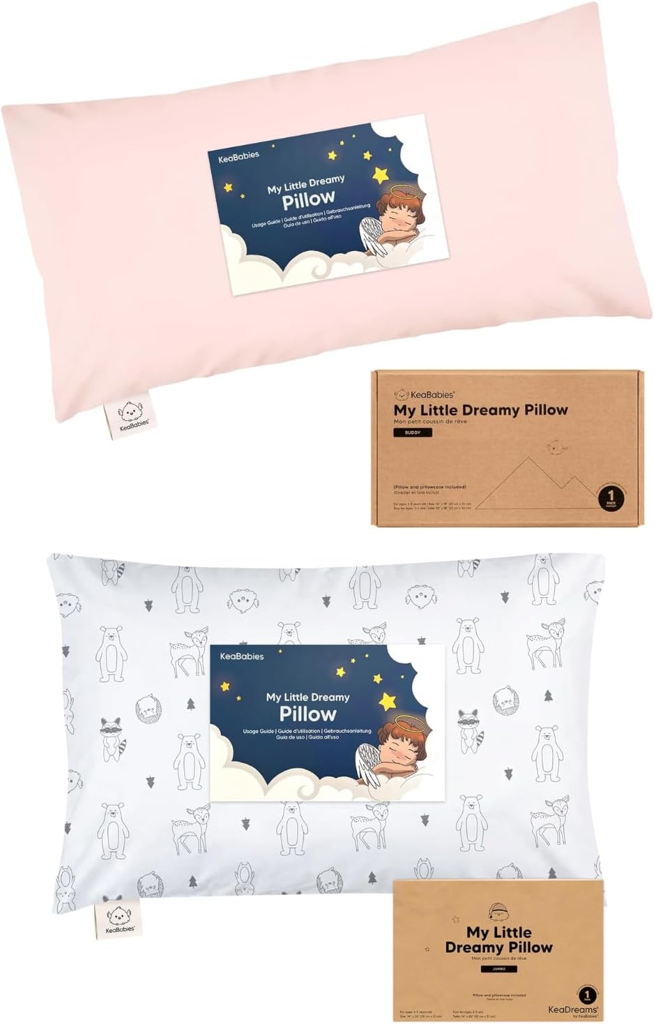 KeaBabies Buddy Toddler Pillow with Pillowcase 10x18 and Toddler Pillow with Pillowcase, Jumbo 14X20 - Soft Toddler Cushion for Sleeping - Kids Comfortable Sleeping Head Rest Pad