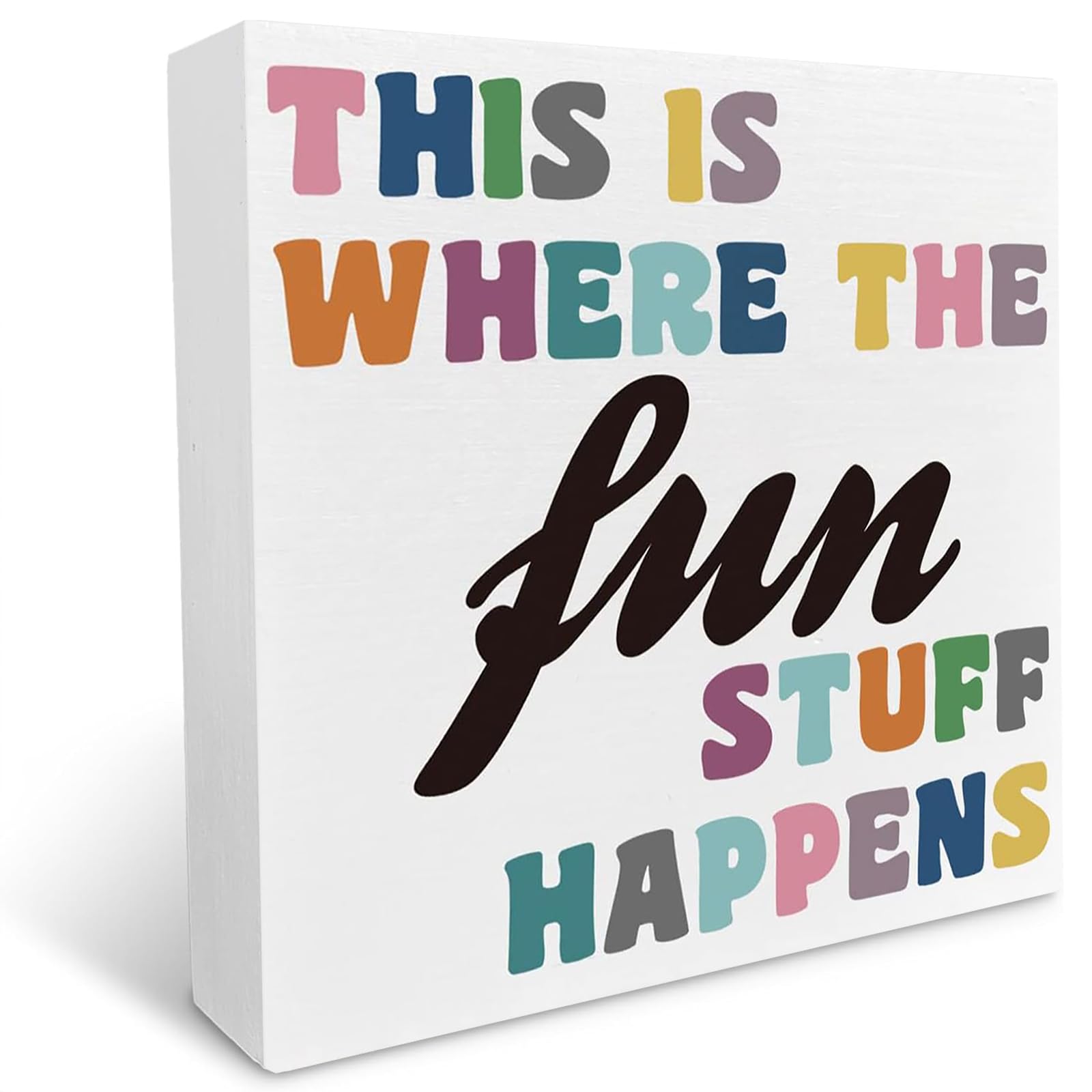 Playroom Wooden Box Sign, This Is Where The Fun Stuff Happens, Inspirational Baby Bedroom Desk Decor, Motivational Kids Nursery Room Decoration, Nursery Baby Shower Gifts for Newborn Baby
