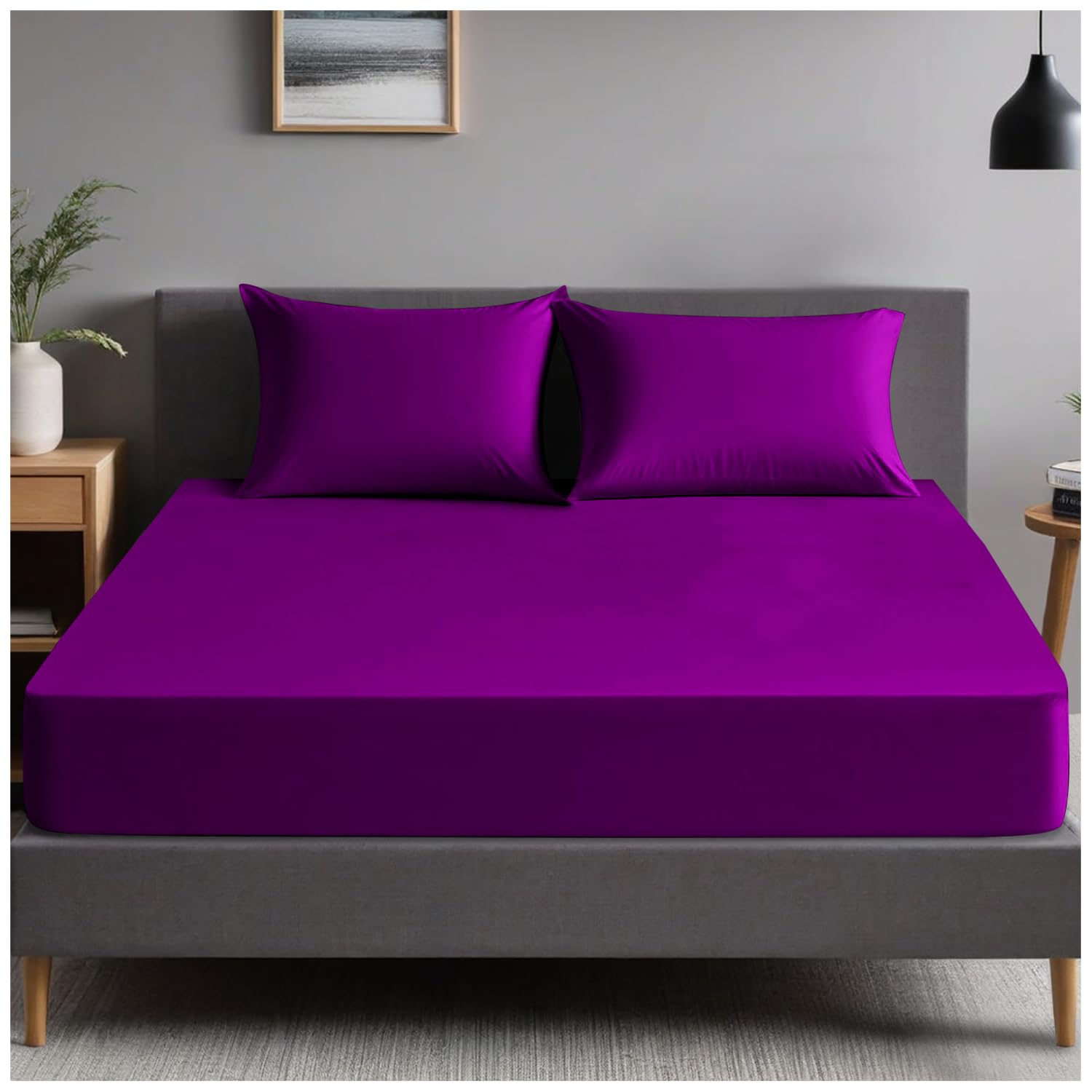 Gc Gaveno Cavailia Berry | Plain Dyed Bedding Bedsheet - Ultra Soft 4Ft Fitted Bed Sheet - Non Iron Polycotton Percale Sheets |