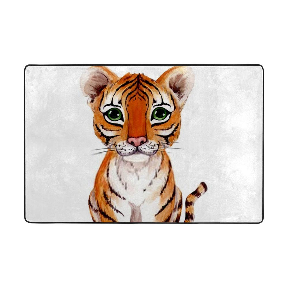 Tapis tigre aquarelle Ruchen grand velours corail lavable anti-glisse enfant