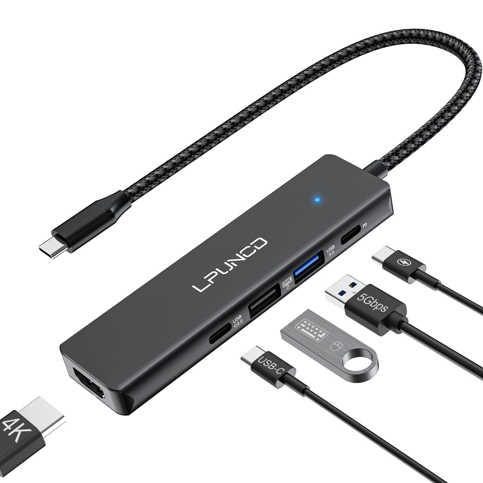 Hub USB C BHHB M80 5-in-1 - HDMI 4K, PD 100W, USB 3.0, Compatibile Con MacBook, IPad, IPhone - Foto 12