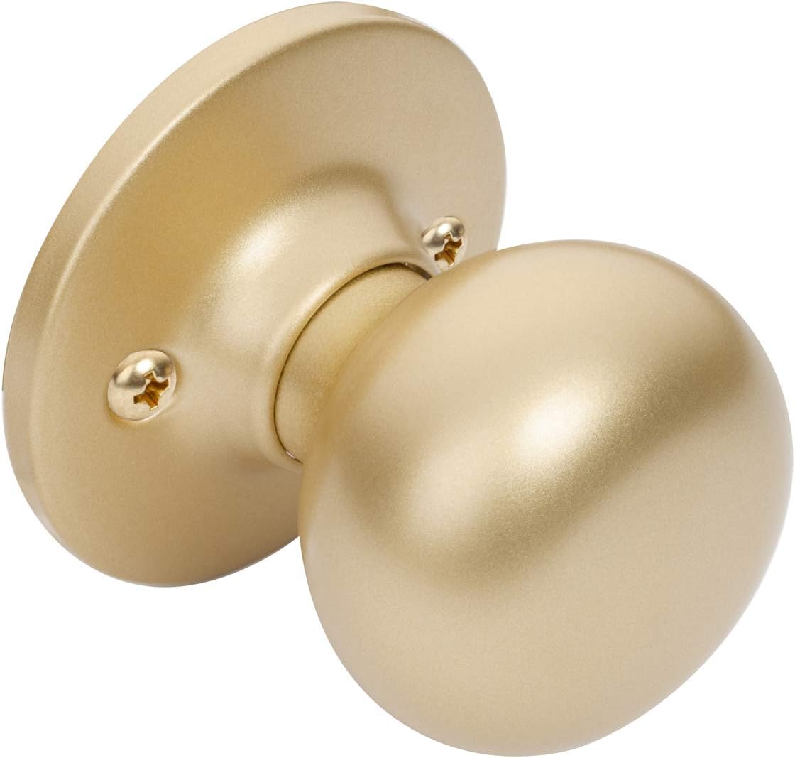 Designers Impressions Bedford Design Satin Brass Round Non Turning Dummy Door Knob for Closet