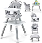 HONEY JOY 8 en 1 Chaise haute bébé, chaise haute convertible pour les bébés et les tout-petits/Table et chaise ensemble/bâtiment de la table / siège de booster / tabouret / chaise pour bébé avec harnais de sécurité (Wave Gray)