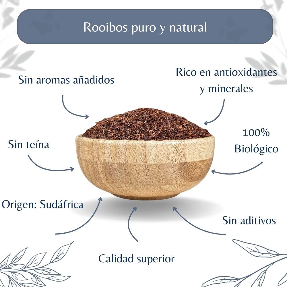 Rooibos Orgánico Infusión Vegana Hoja Suelta 100% Natural Libre de OGM Agricultura Ecológica Envasado en Francia 200g