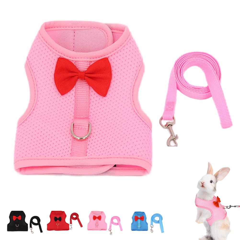 Bunny Harness and Leash Set for Walking Escape Proof,Pink M Chest:9.4-11.8"