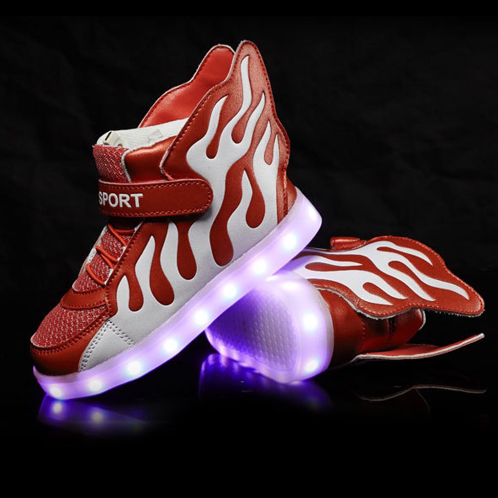 Kids Hi-Top Zapatillas de Deporte Llama Patrones Iluminación LED Zapatos de Carga USB Zapatillas