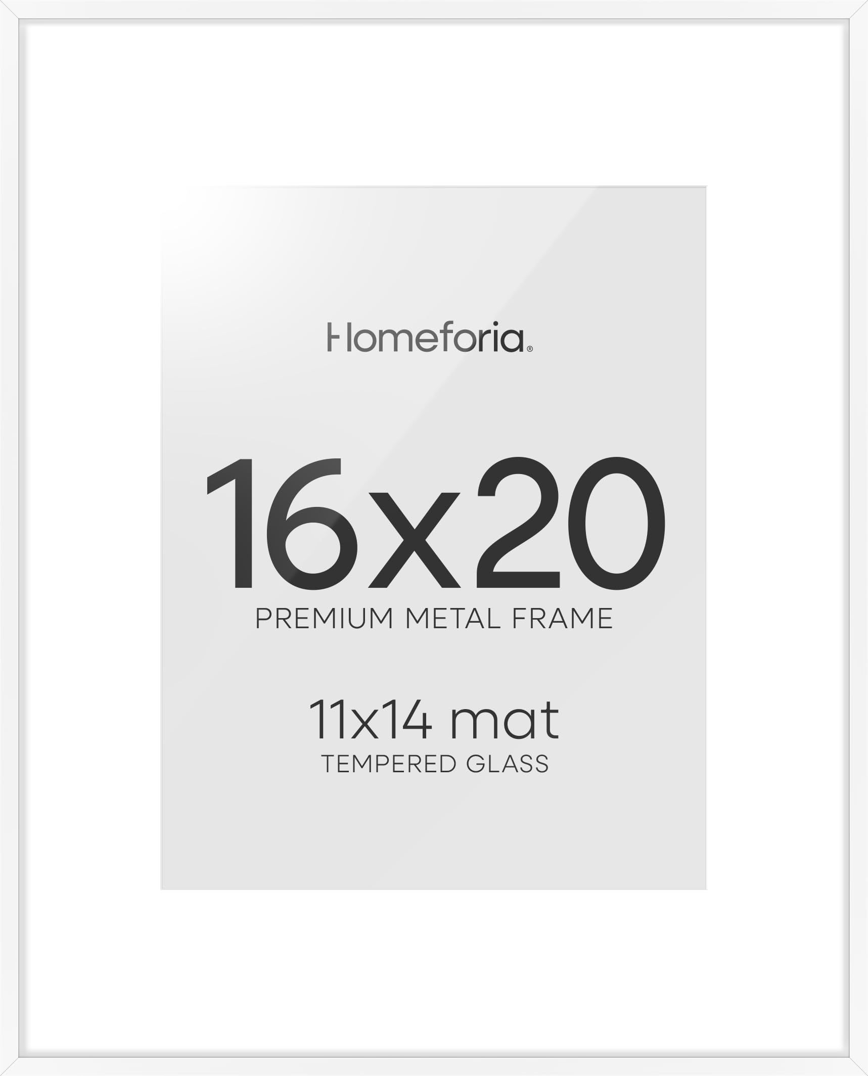 Homeforia 16 x 20 Picture Frame White, High End Metal 11x14 Matted for 16x20 Frame, 16 x 20 White Poster Frame with Mat 11 x 14 inch Photo, 20x16 Thin Hanging Frame, Tempered Glass, Wall Kit, Set of 2