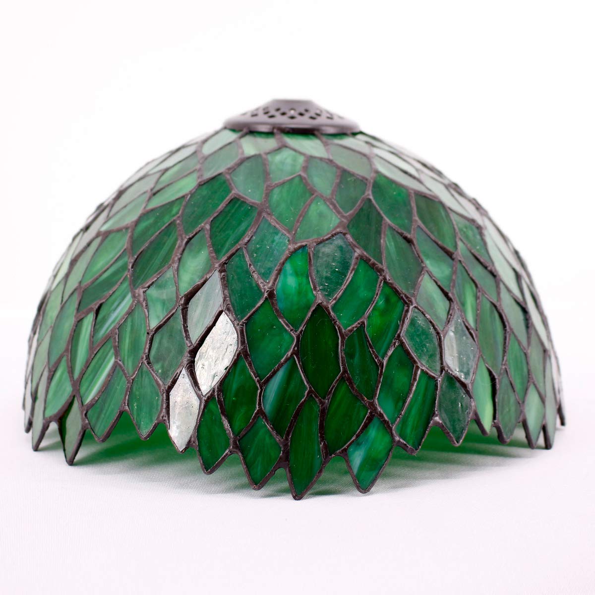 Tiffany - Pantalla de repuesto de 12 x 6 pulgadas, pantalla de cristal de color verde con vitral, solo con tapa para lámpara de mesa, lámpara colgante de techo (parte no incluida), serie 6