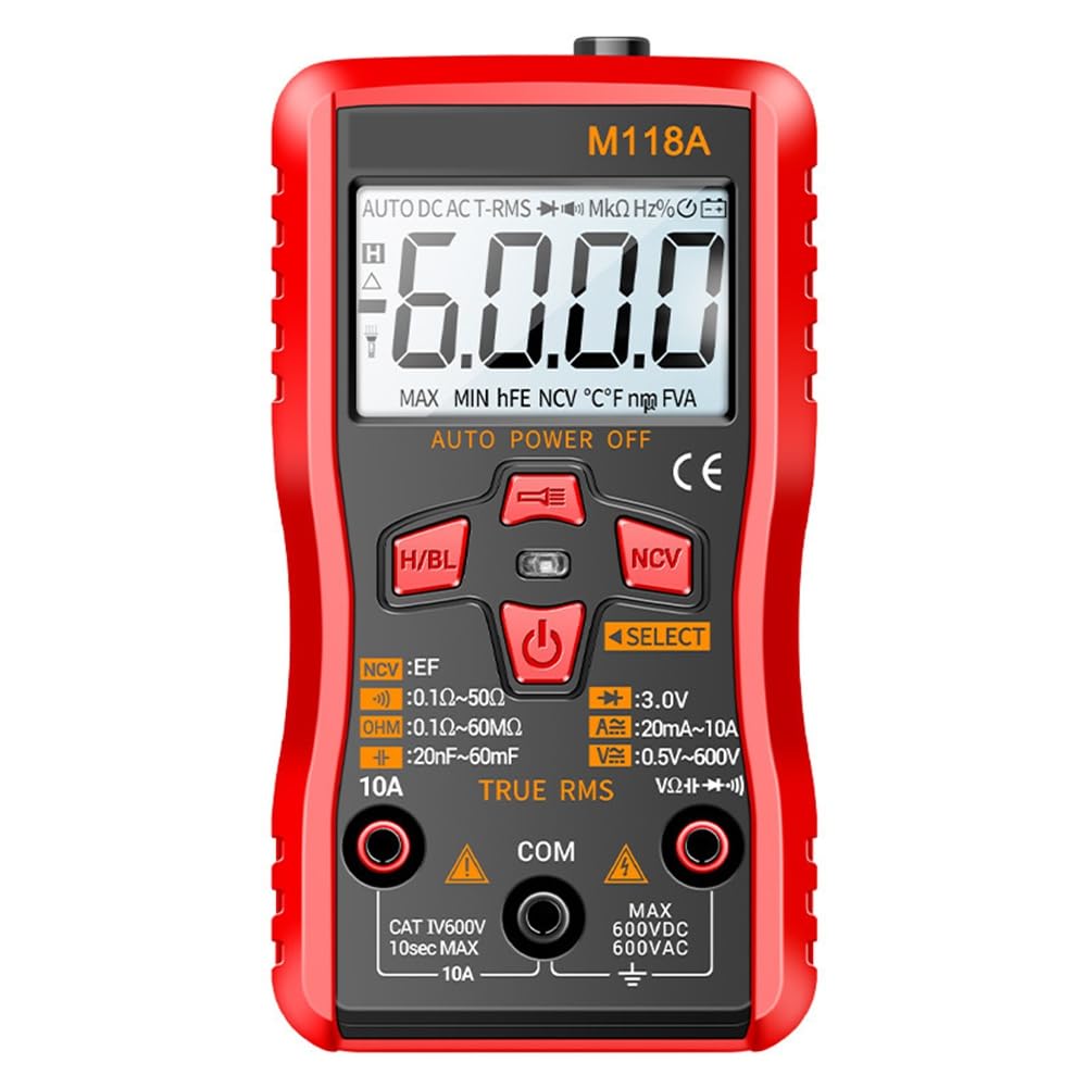 Littimoon M118A Digital Multimeter NCV 6000 Counts True RMS Auto Range Flashlight Data Hold Transistor Testing