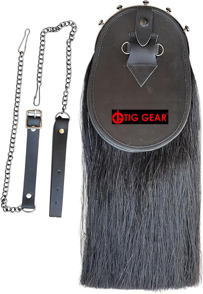 Mens Kilts Scottish Bagpiper Black Long Hair Sporran Masonic Badge with 2 White Hair Tassels Antique Cantle Full Dress Kilt Outfit Sporrans2