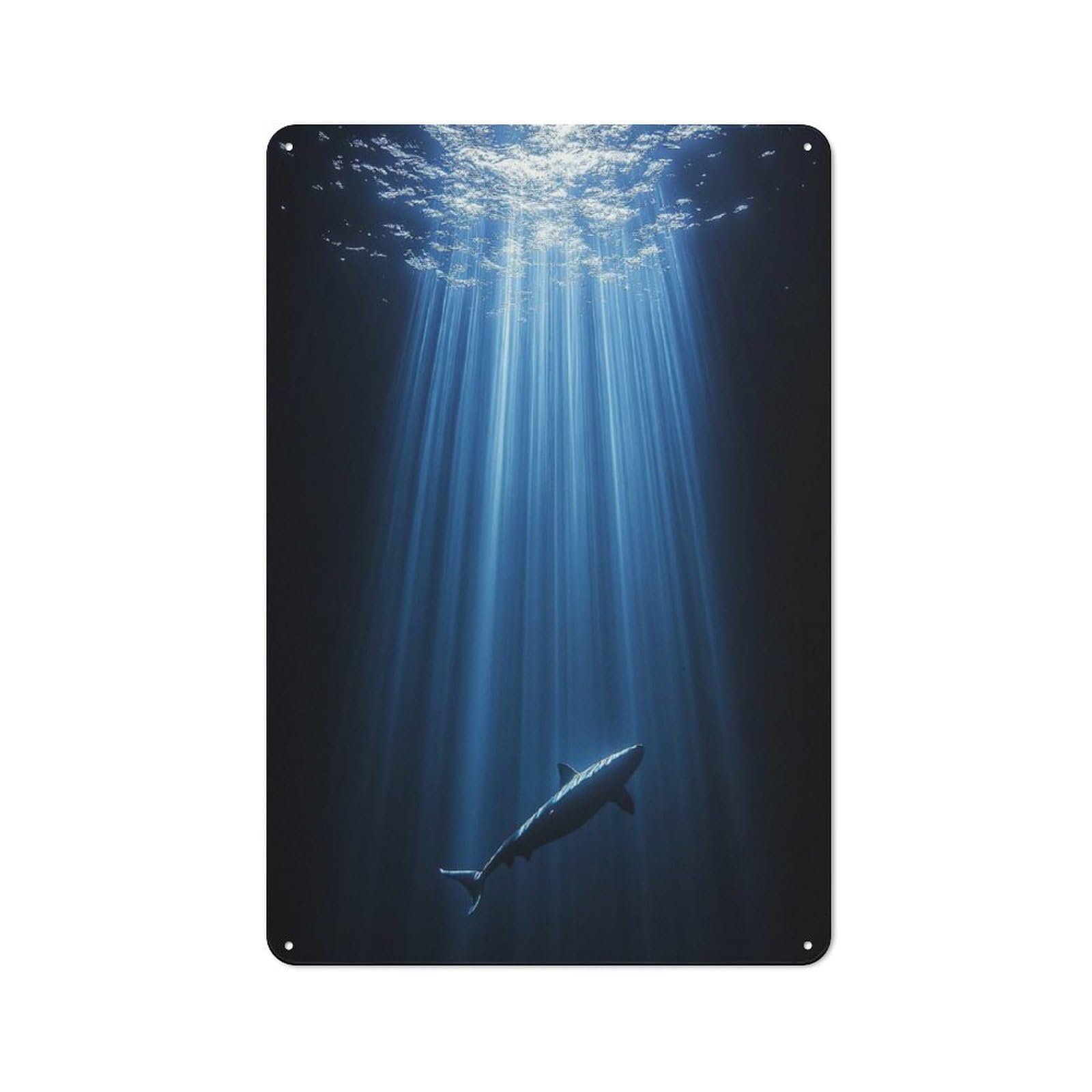 Junmoney Style-23 Rustic Metal Sign 30X20cm Featuring Shark In Deep Blue Ocean For Hallway Wall, A Decorative Gift For A Newly Furnished Hallway